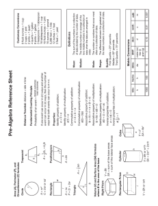 Pre-Algebra Reference Sheet