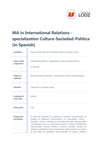 MA in International Relations - specialization Cultura