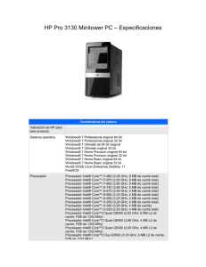 HP Pro 3130 Minitower PC – Especificaciones