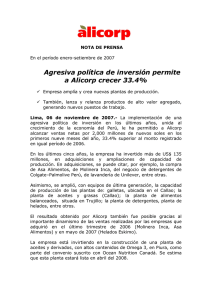 Agresiva política de inversión permite a Alicorp crecer 33.4%