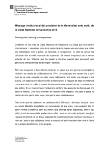 Missatge institucional del president de la Generalitat amb motiu de