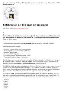 Celebración de 150 años de presencia - Soeurs de Saint