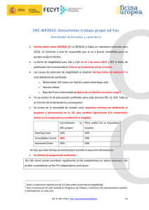ERC WP2015: Documento trabajo grupo ad-hoc