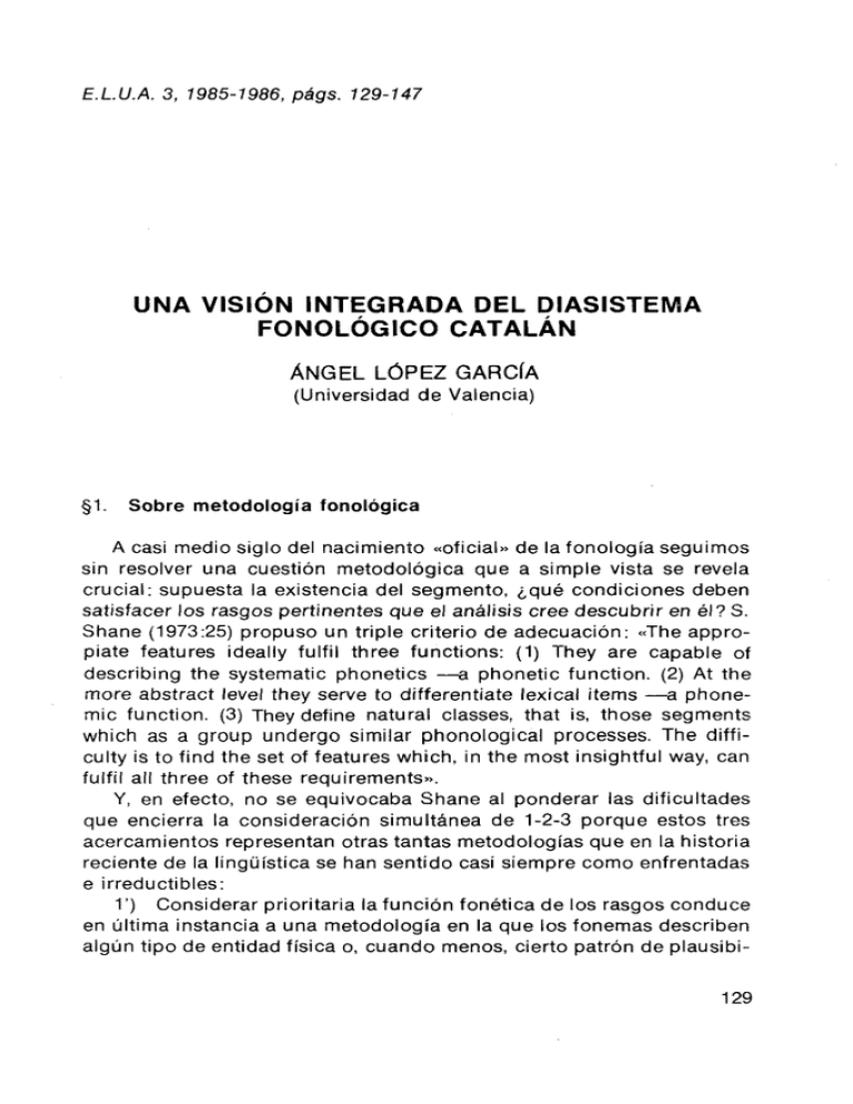 Una Visi n Integrada Del Diasistema Fonol gico Catal n