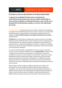 28/04/2016 El Cuartel se alza con dos premios en los Best Awards
