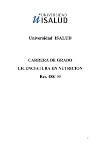 Plan de la Licenciatura en Nutrición y régimen de correlatividades.