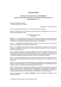 Decreto 419/91 ANTIGUA COLONIA DEL SACRAMENTO Créase el