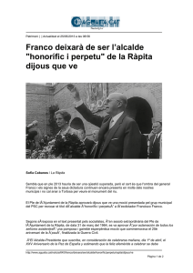 Franco deixarà de ser l`alcalde "honorífic i perpetu" de