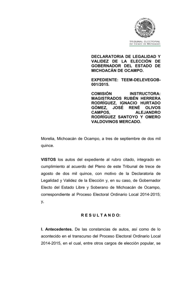 DECLARATORIA DE LEGALIDAD Y VALIDEZ DE LA ELECCI N