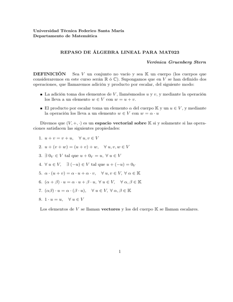 REPASO DE LGEBRA LINEAL PARA MAT023 Ver nica