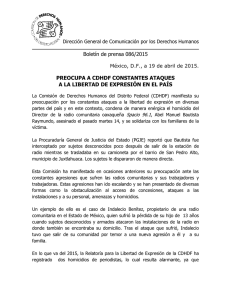 Boletín de prensa 086/2015 PREOCUPA A CDHDF CONSTANTES
