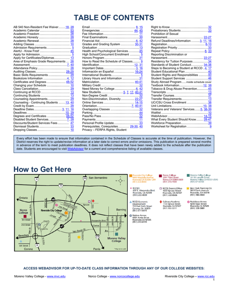 Schedule of Classes Riverside City College