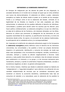 DEFINIENDO LA SOBERAN&Iacute;A ENERG&Eacute;TICA1 En tiempos de