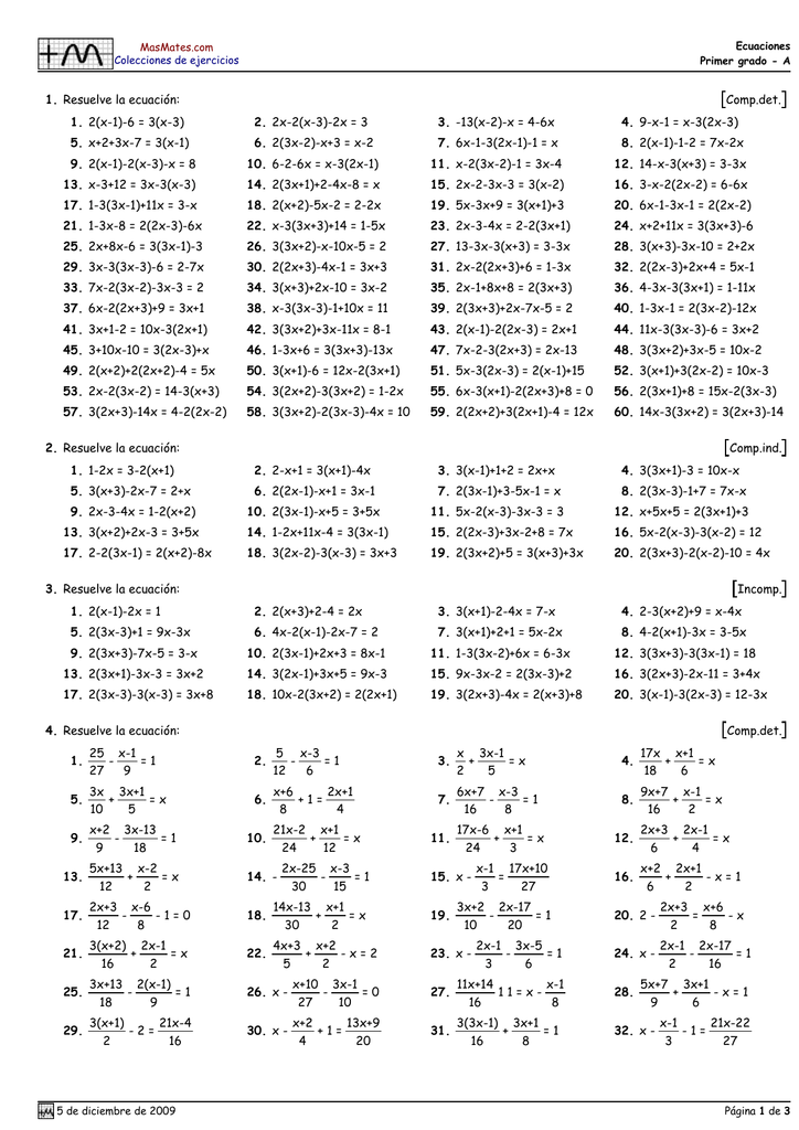 Ecuaciones Primer Grado Colección A