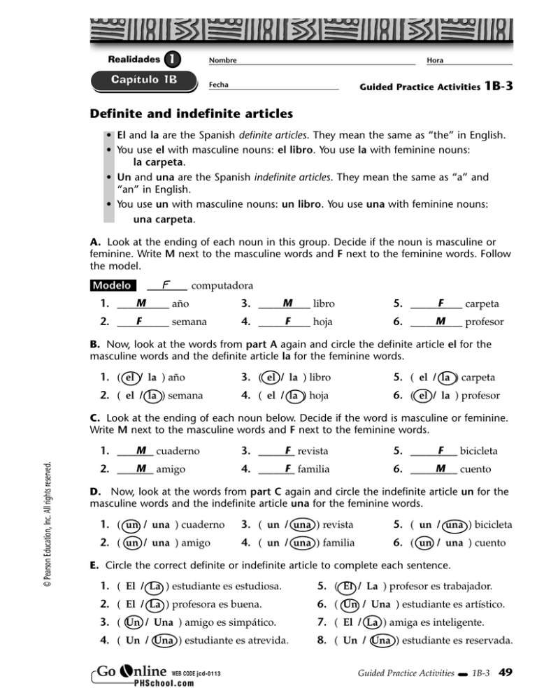 Definite And Indefinite Articles F