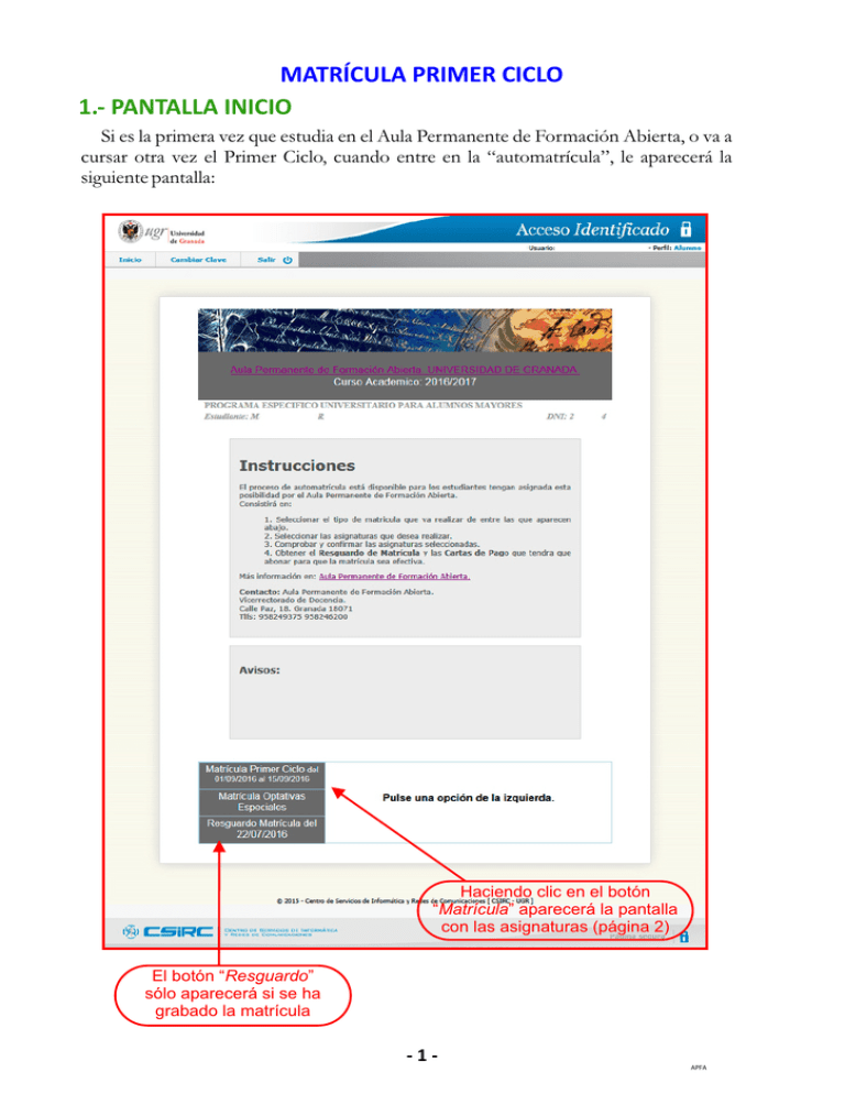 Instrucciones Matricula Primer Ciclo