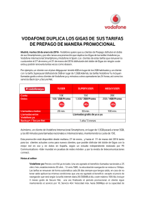 VODAFONE DUPLICA LOS GIGAS DE SUS TARIFAS DE