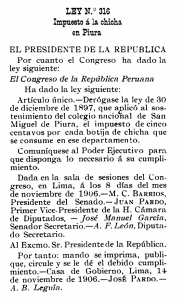 LEY N.° 316 Impuesto á la. chicha en Piura