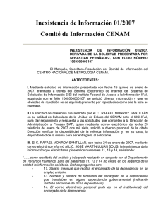 Inexistencia de Información 01/2007 Comité de Información CENAM