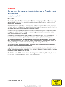 Correa says the judgment against Chevron in Ecuador must be