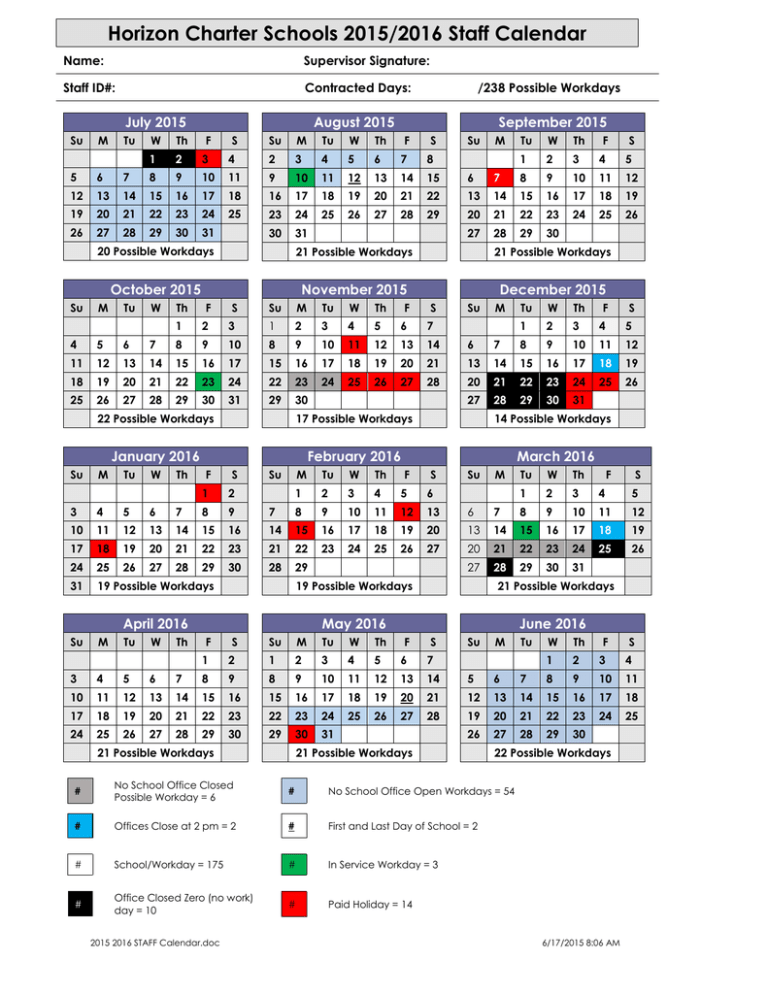 School Calendar Horizon Charter Schools