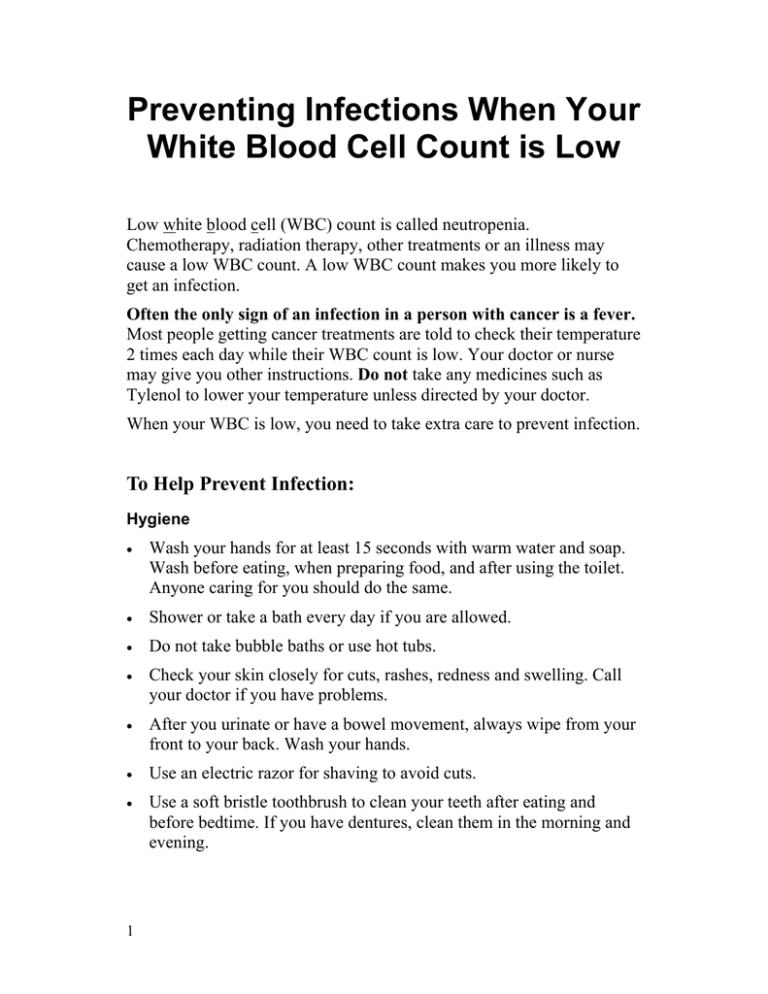 Preventing Infections When Your White Blood Cell Count Is Low