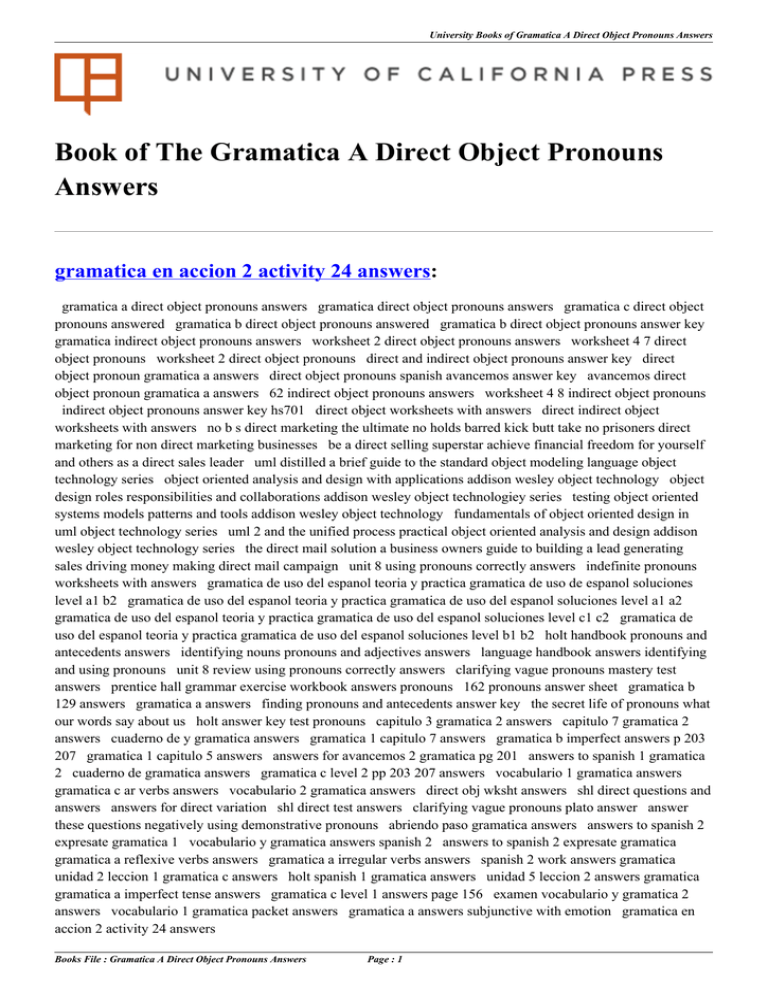 Worksheet 5 7 Order Of Object Pronouns Answers
