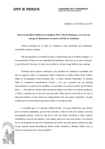 Discurso del Hijo Predilecto de Andalucía 2015, Alberto Rodríguez