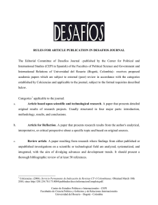 RULES FOR ARTICLE PUBLICATION IN DESAFIOS JOURNAL The