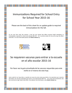 Immunizations Required for School Entry for School Year 2015