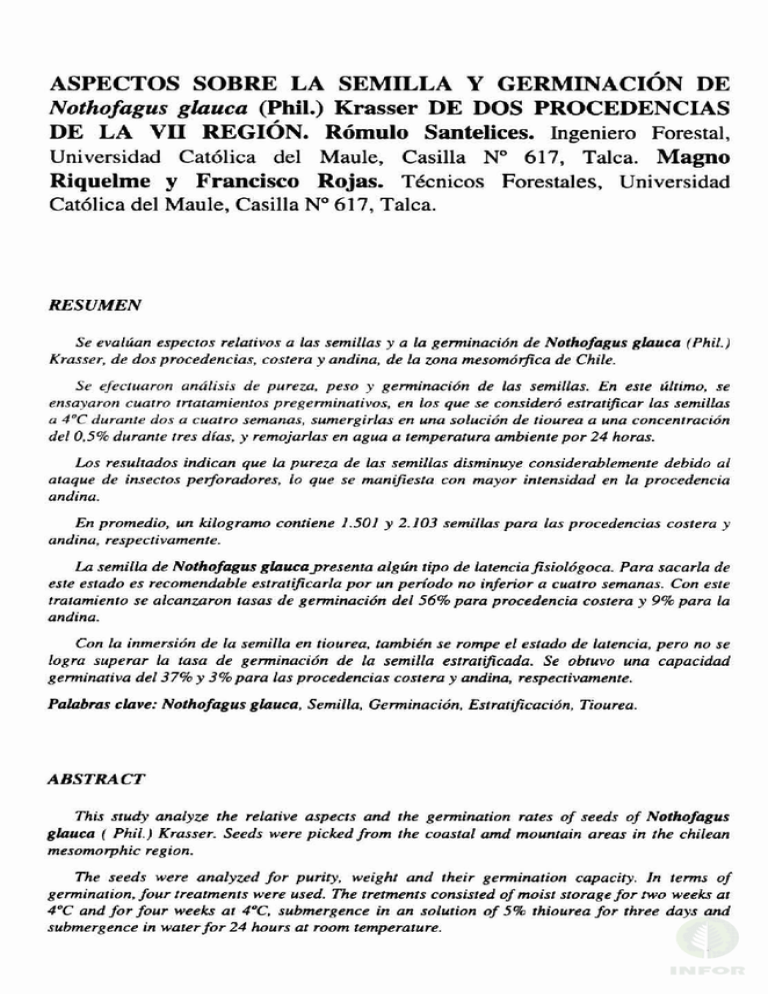 ASPECTOS SOBRE LA SEMILLA Y GERMINACI N DE Nothofagus