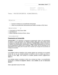 Tema: PROCEDIMIENTOS ALMACENADOS.