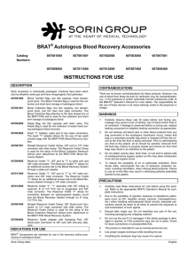 BRAT® Autologous Blood Recovery Accessories