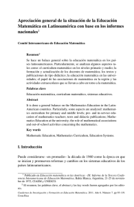 Apreciación general de la situación de la Educación Matemática en