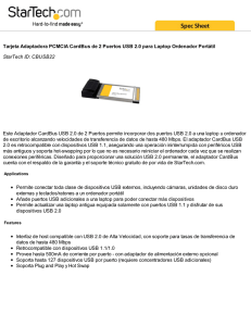 Tarjeta Adaptadora PCMCIA CardBus de 2 Puertos USB 2.0 para