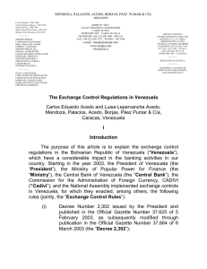 The Exchange Control Regulations in Venezuela Carlos Eduardo