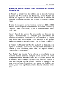 Rubert de Ventós ingresa como numerario en Sección Filosofía IEC