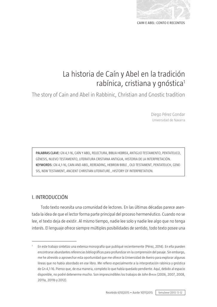 La Historia De Caín Y Abel En La Tradición Rabínica, Cristiana Y