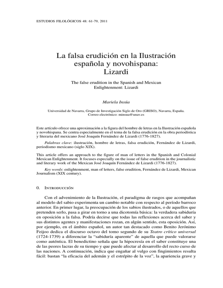 La Falsa Erudici n En La Ilustraci n Espa ola Y Novohispana Lizardi