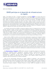 SENER participa en el desarrollo de infraestructuras en Argelia