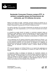 Santander Consumer Finance compra PTF, la primera compañía
