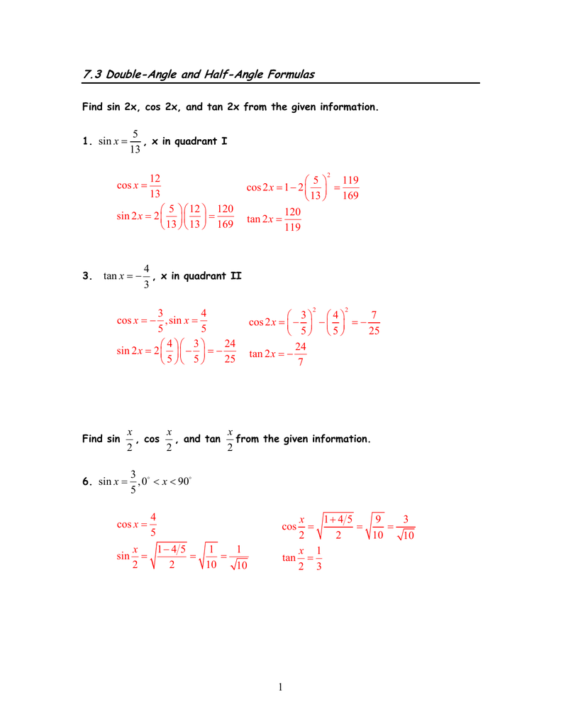 7 3 Double Angle And Half