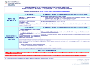 tipus de matrícula requisits de permanència en l`estudi