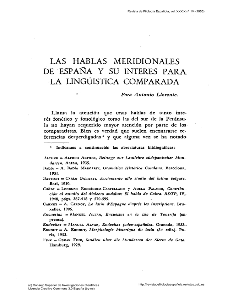 Las hablas meridionales de España y su interés para la lingüística