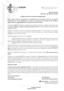 Nota de prensa Alicante, 1 de febrero de 2016 La OAMI anuncia los