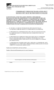 commissary form for translation only signed copy must be provided