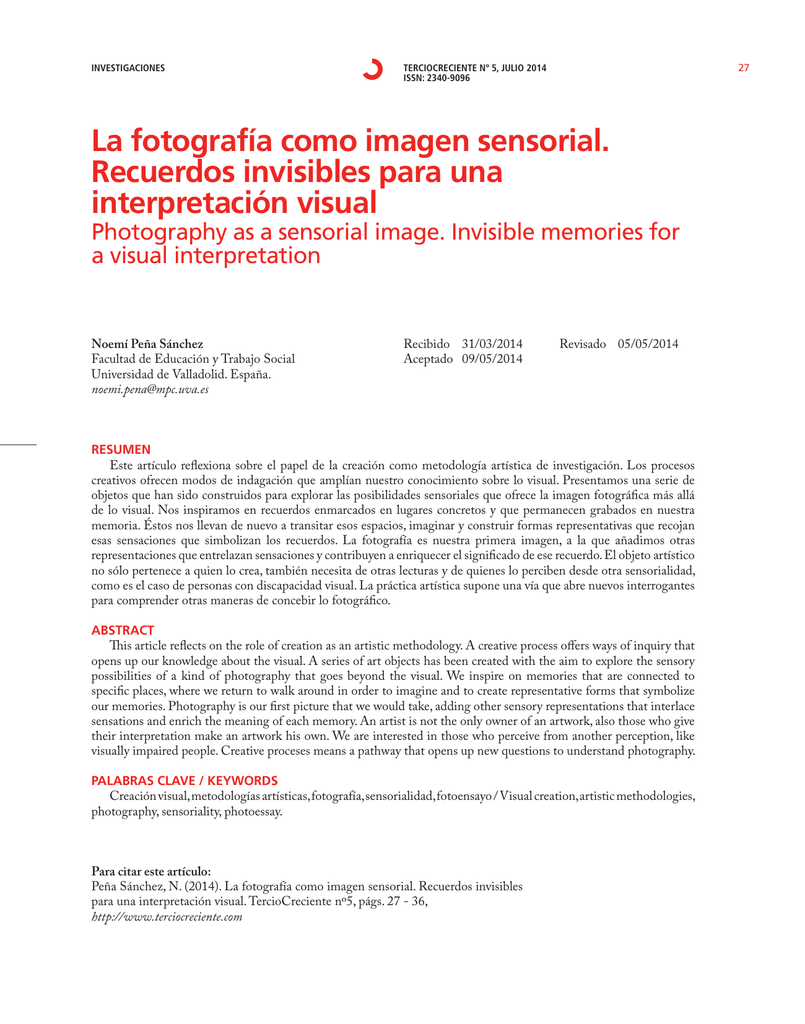 La Fotograf a Como Imagen Sensorial Recuerdos