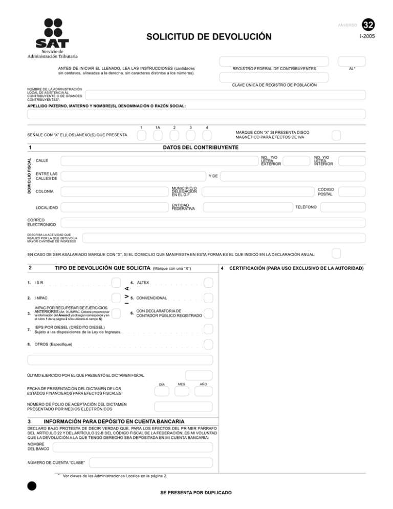 32 solicitud de devolución - Steuerliches Info