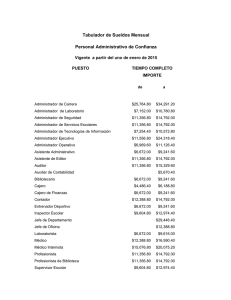 Tabulador de Sueldos Mensual Personal Administrativo de Confianza