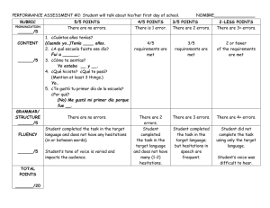 PERFORMANCE ASSESSMENT #2: Student will talk about his/her